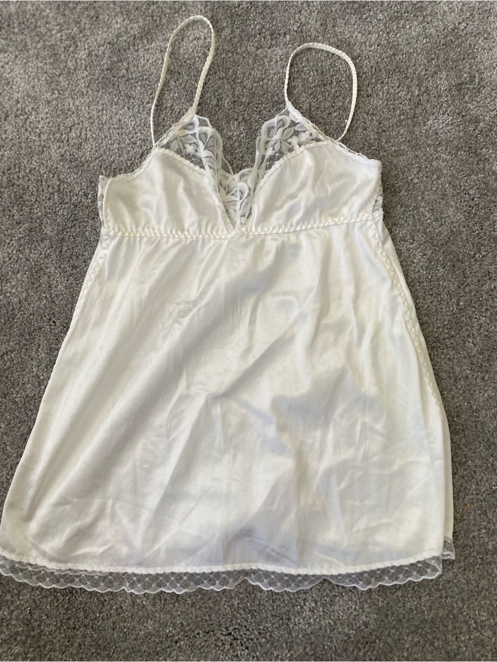 Vintage White Satin Lace Trim Slip Chemise - Picture 1 of 4